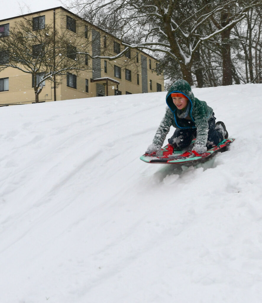 Sledding near the Center